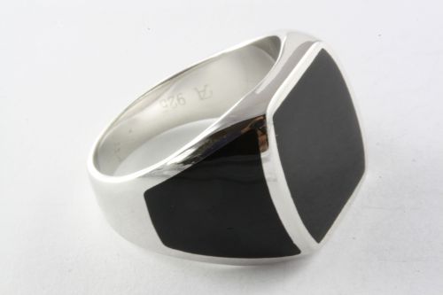 Solid Men's Ring Black Stone Seal Ring Silver Ring 925